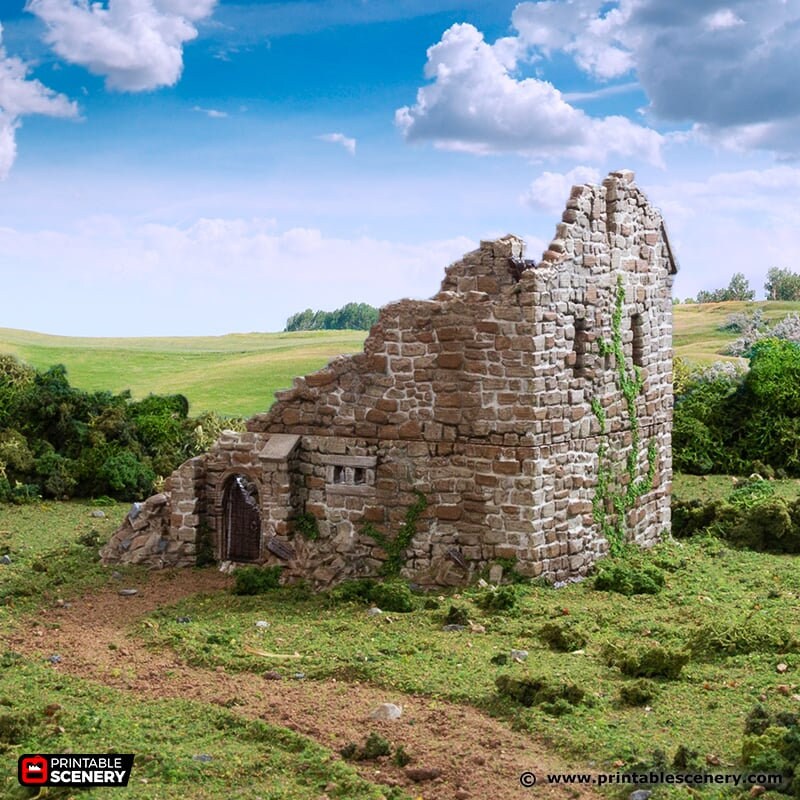 Ruined Norman Stone Manor - King and Country, DnD, Pathfinder, 15mm, 28mm, 32mm, wargaming terrain, scenery D&D, medieval village, castle