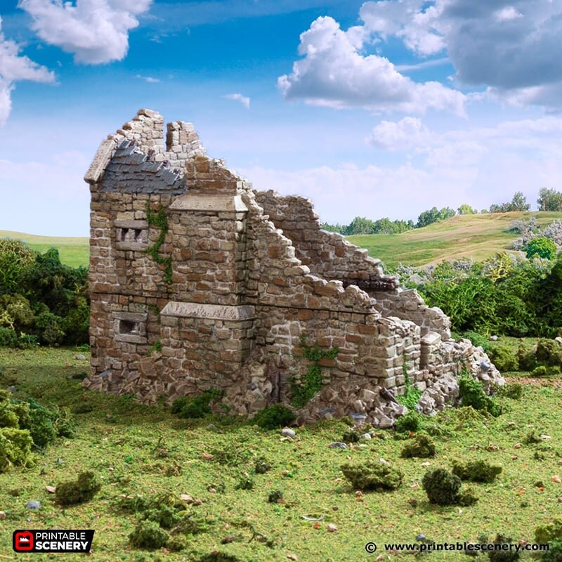 Ruined Norman Stone Manor - King and Country, DnD, Pathfinder, 15mm, 28mm, 32mm, wargaming terrain, scenery D&D, medieval village, castle