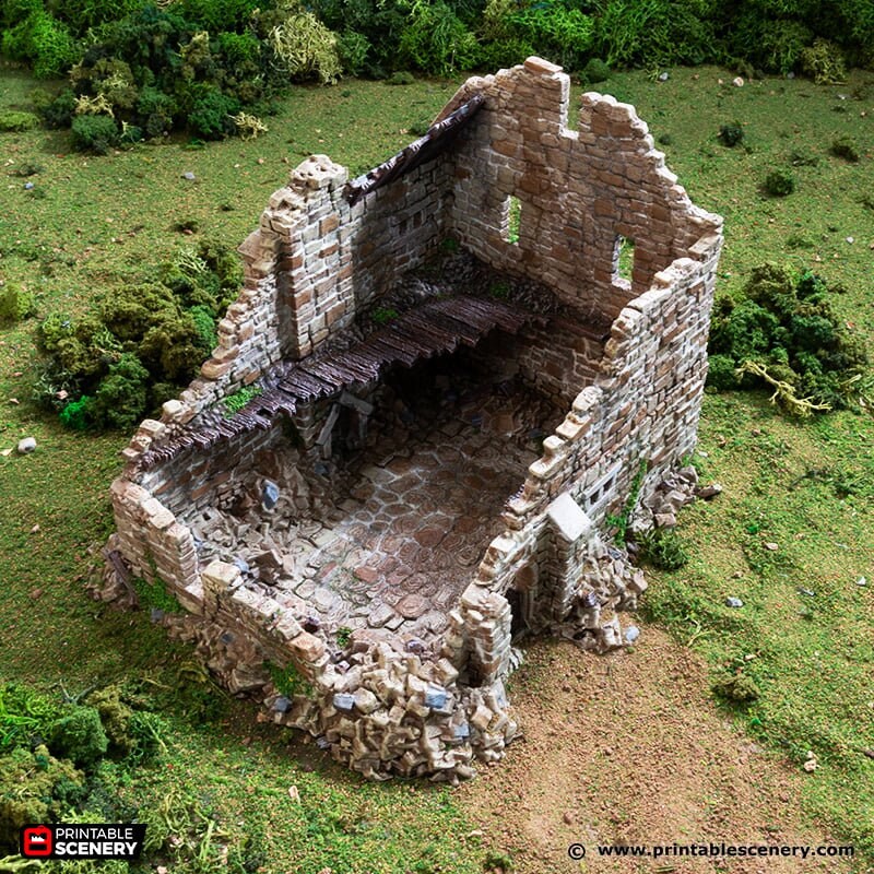 Ruined Norman Stone Manor - King and Country, DnD, Pathfinder, 15mm, 28mm, 32mm, wargaming terrain, scenery D&D, medieval village, castle