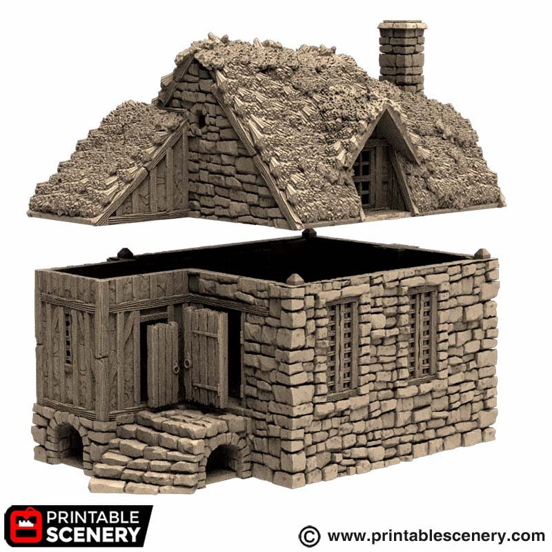 Barlyway Cottage - King and Country, DnD, Pathfinder, 15mm, 28mm, 32mm, wargaming terrain, scenery D&D, medieval village, house, home
