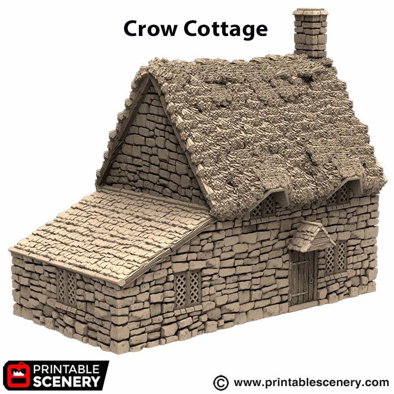 Crow Cottage - King and Country, DnD, Pathfinder, 15mm, 28mm, 32mm, wargaming terrain, scenery D&D, medieval village, house, home, town