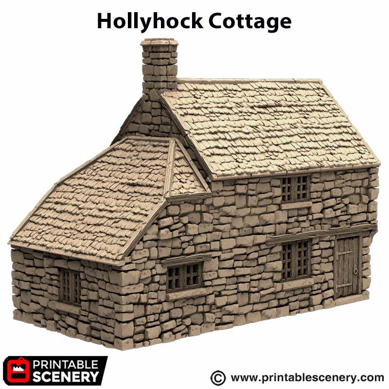 Hollyhock Cottage - King and Country, DnD, Pathfinder, 15mm, 28mm, 32mm, wargaming terrain, scenery D&D, medieval village, house, home, town
