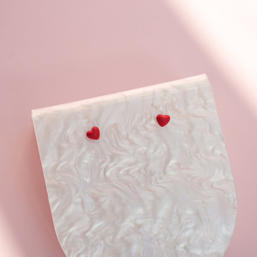Tiny Red Heart Studs Earrings