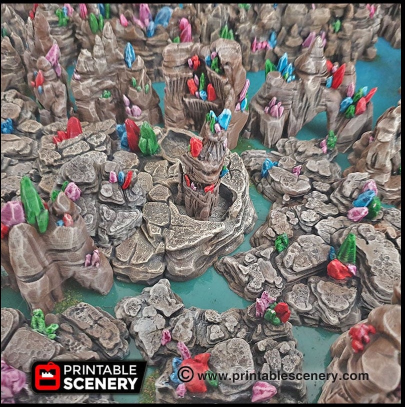 Crystal Stone Floors 7pc set | DnD Terrain Scatter Dungeon Tiles Platform Printable Scenery Fantasy Tabletop Game 3D Printed TTRPG Diorama