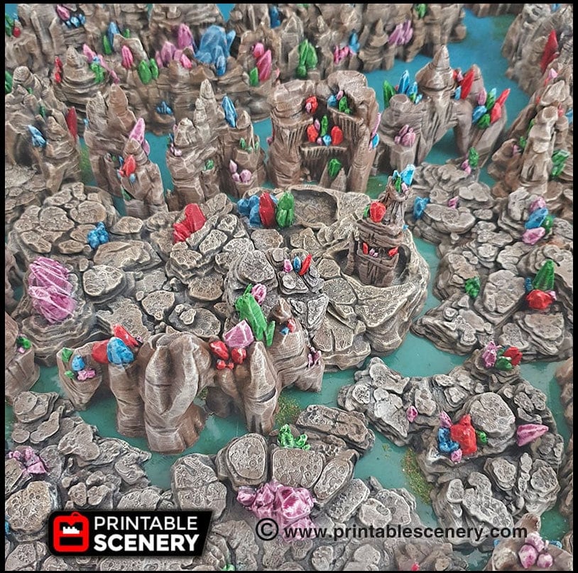 Crystal Stone Floors 7pc set | DnD Terrain Scatter Dungeon Tiles Platform Printable Scenery Fantasy Tabletop Game 3D Printed TTRPG Diorama