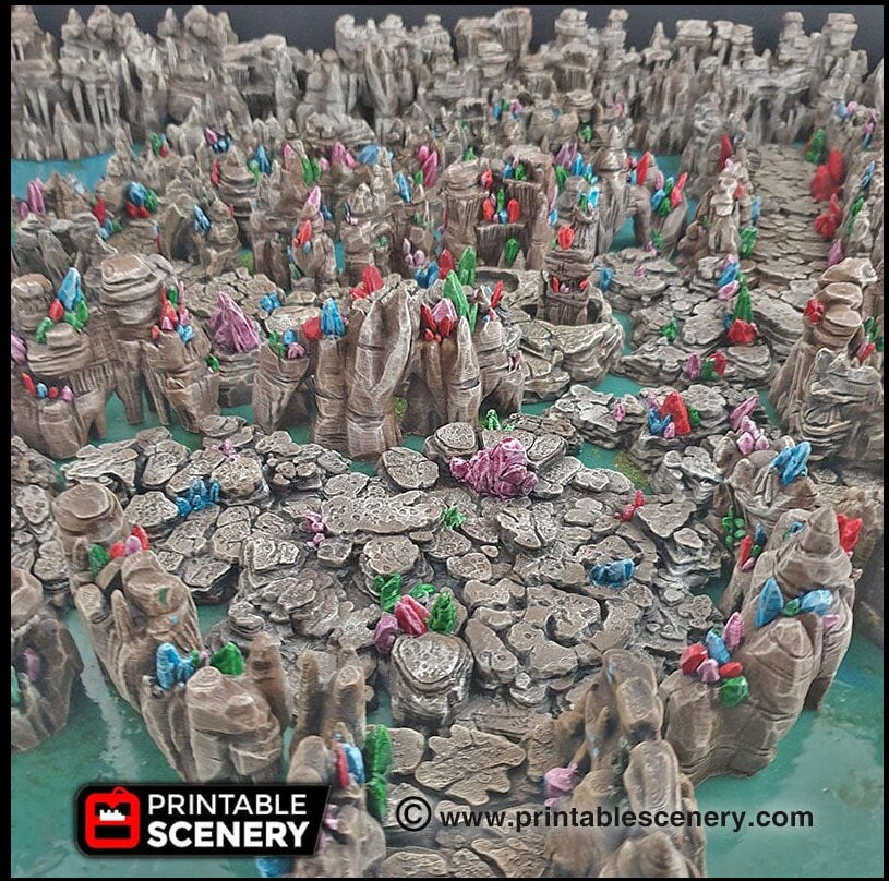 Crystal Stone Floors 7pc set | DnD Terrain Scatter Dungeon Tiles Platform Printable Scenery Fantasy Tabletop Game 3D Printed TTRPG Diorama
