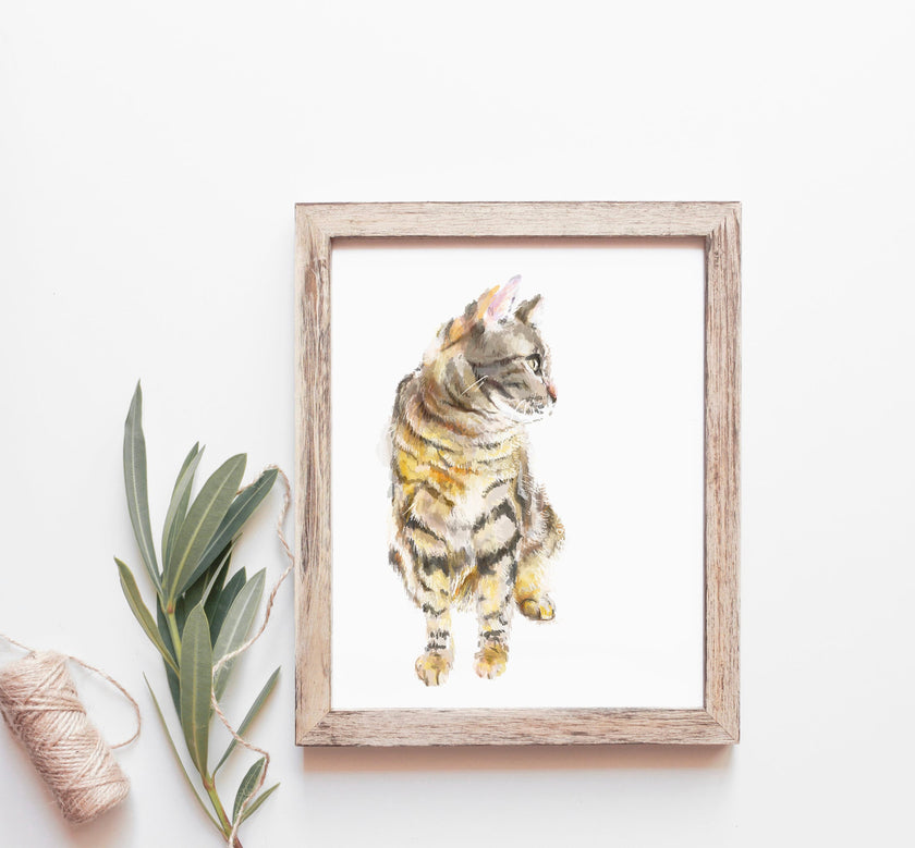 Gray Tabby Cat Watercolor Painting || Minimalistic Modern Cat Wall Art Print, Gift For Cat Lover, Crazy Cat Lady