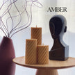 Soy Wax Ribbed Swirl Pillar Candle Set | Unscented Decorative Candles