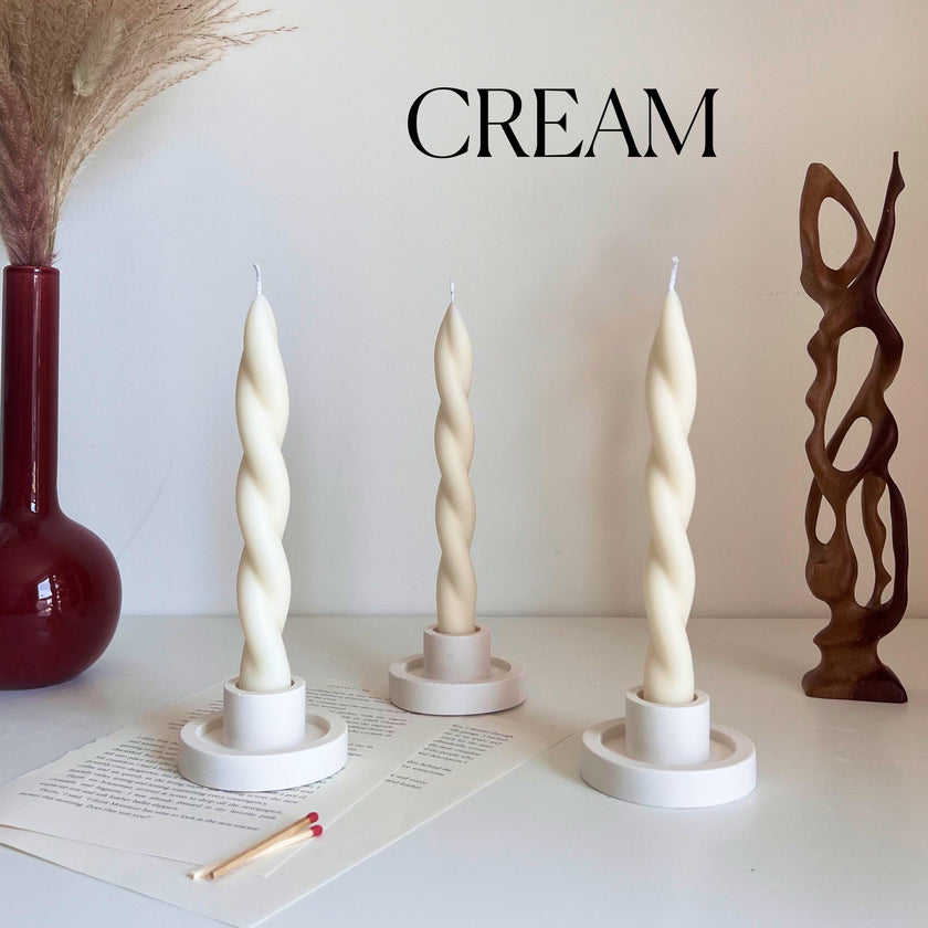 Handmade Twisted Soy Wax Taper Candle: Pastel Dinner Decor