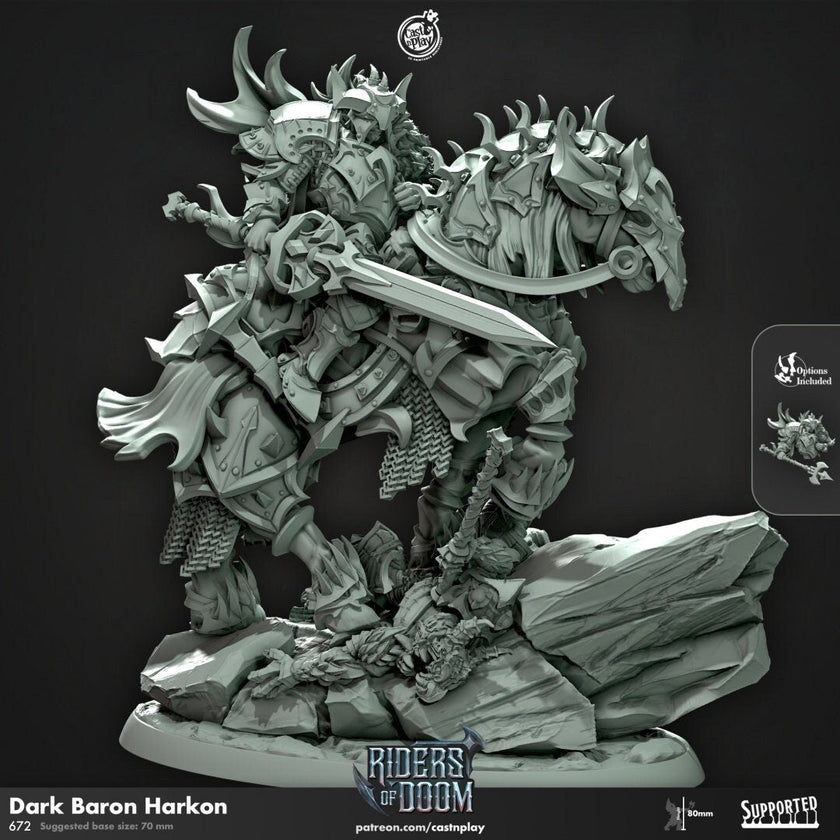 Dark Baron Harkon - dnd miniature Cast N Play Riders of Doom, Wargaming, Human, Male, Fighter, Cleric, Paladin, Boss, Monster, Evil, Undead