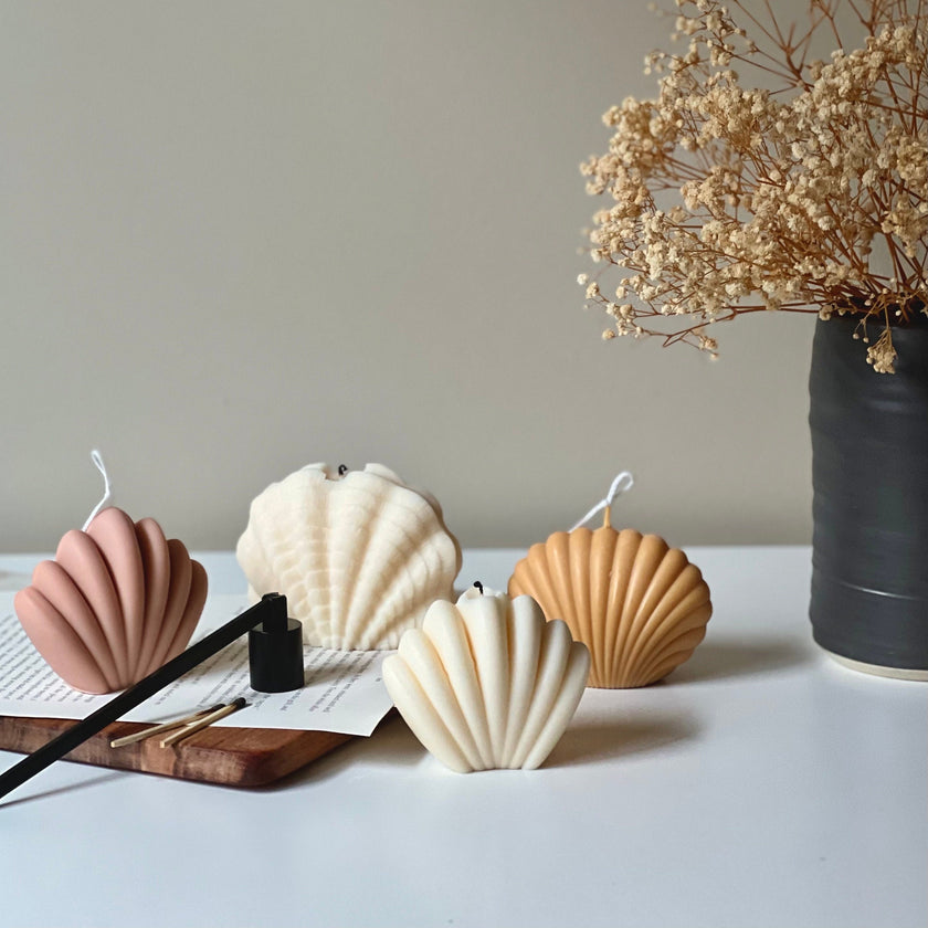 Scallop Shell Candle: Summer Home Decor, Vegan Soy Wax