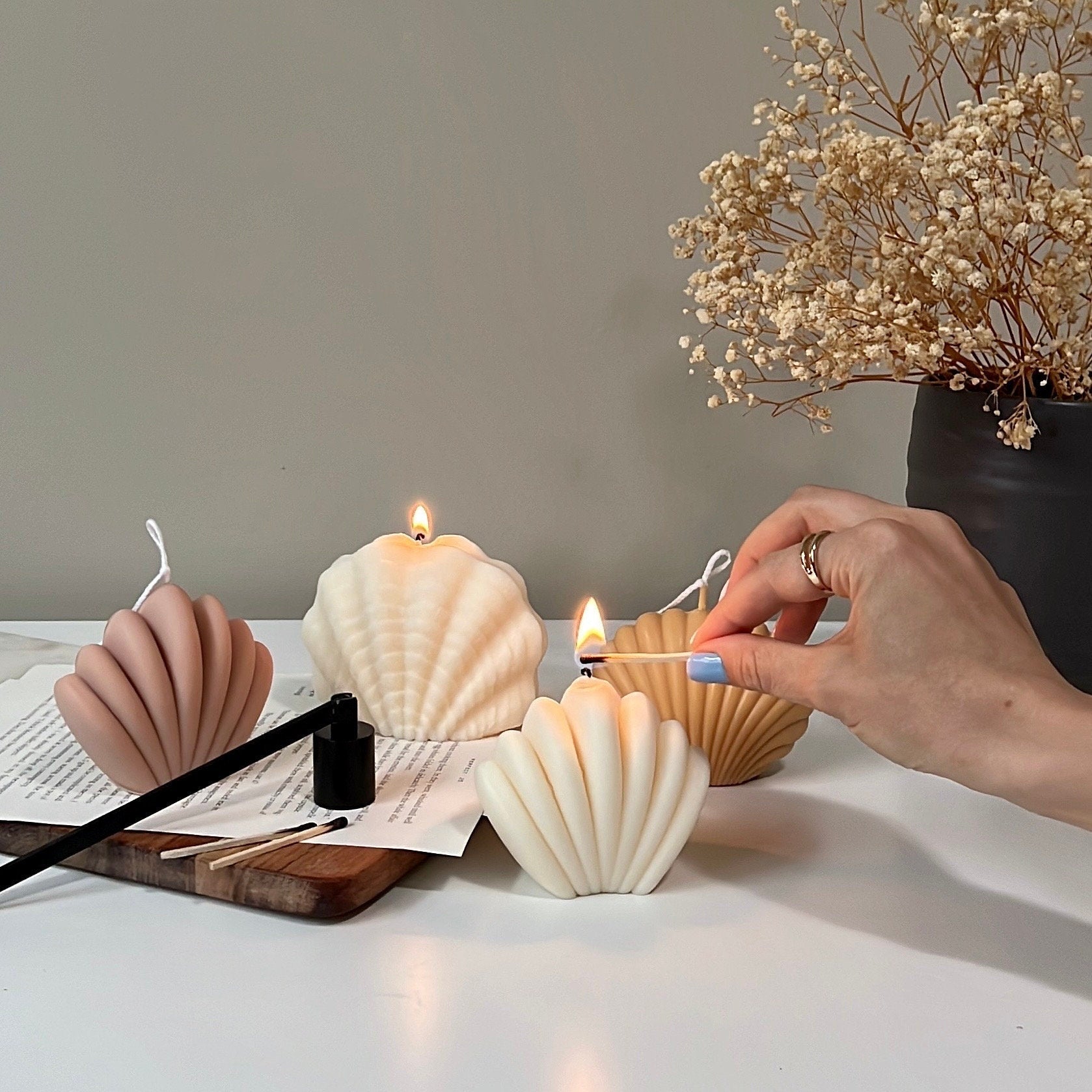 Scallop Shell Candle: Summer Home Decor, Vegan Soy Wax