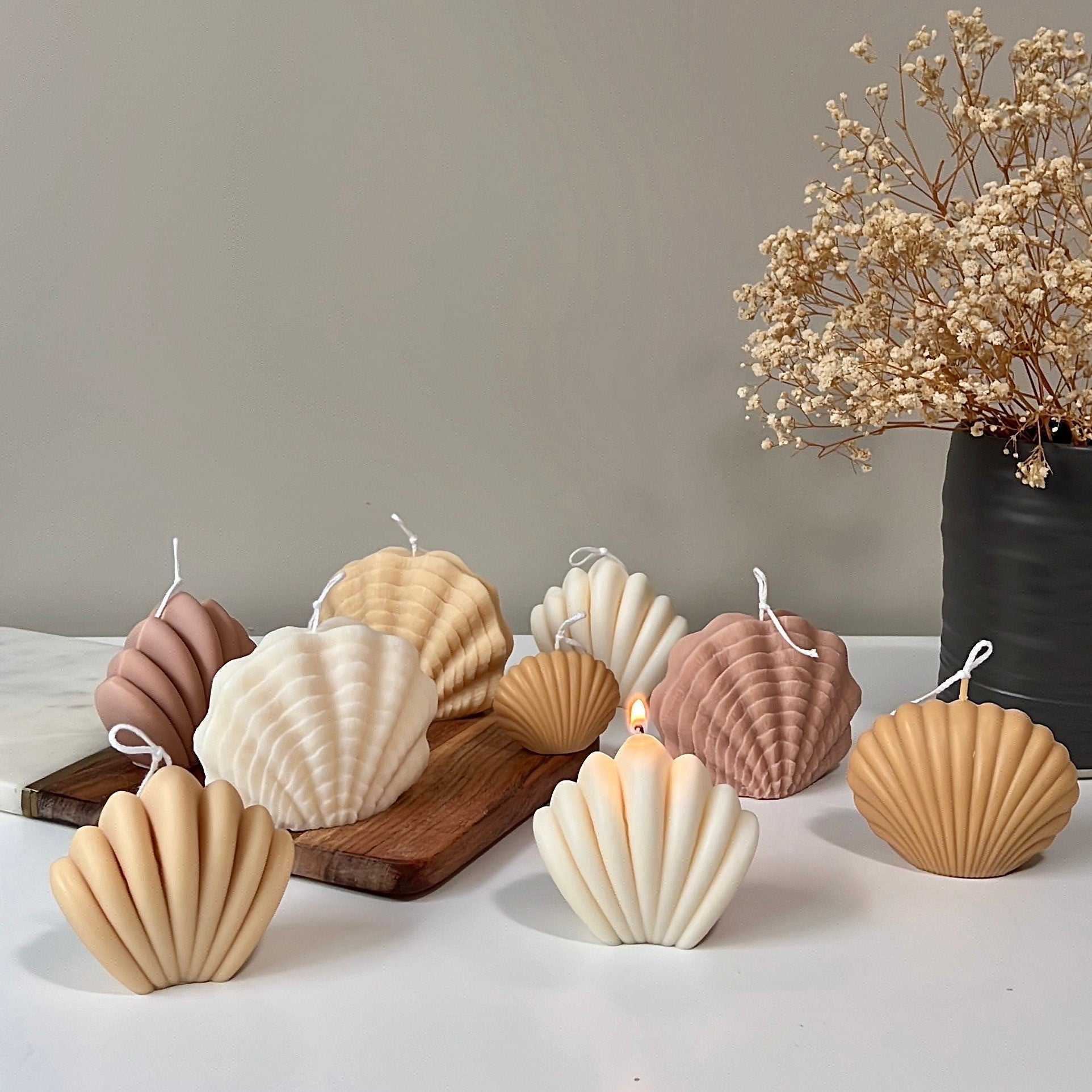 Scallop Shell Candle: Summer Home Decor, Vegan Soy Wax