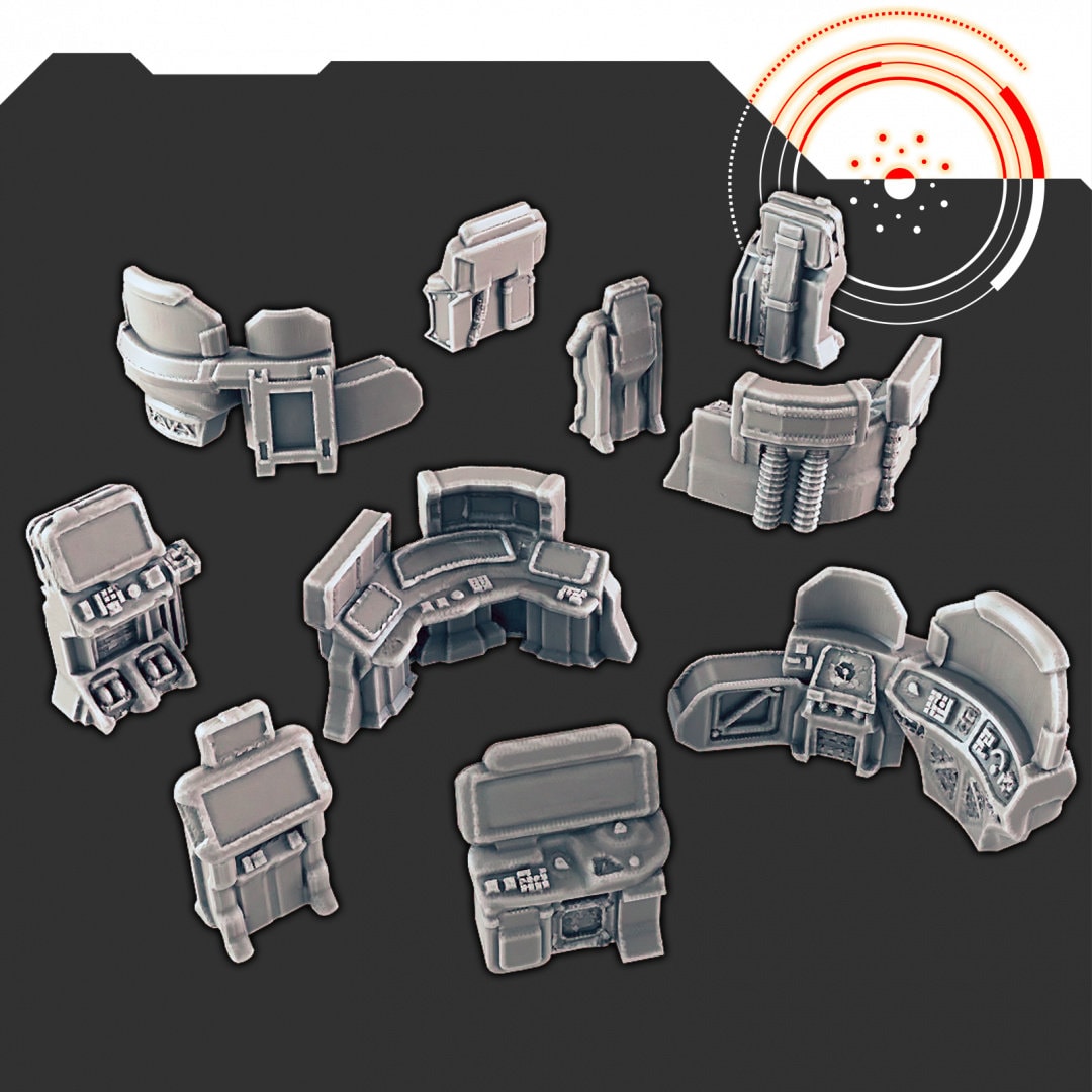 Starship Bridge and Terminals - EC3D Design, Infinity, Legion, Sci-fi, Cyberpunk, Starfinder, tabletop terrain, Sci-fi Scenery