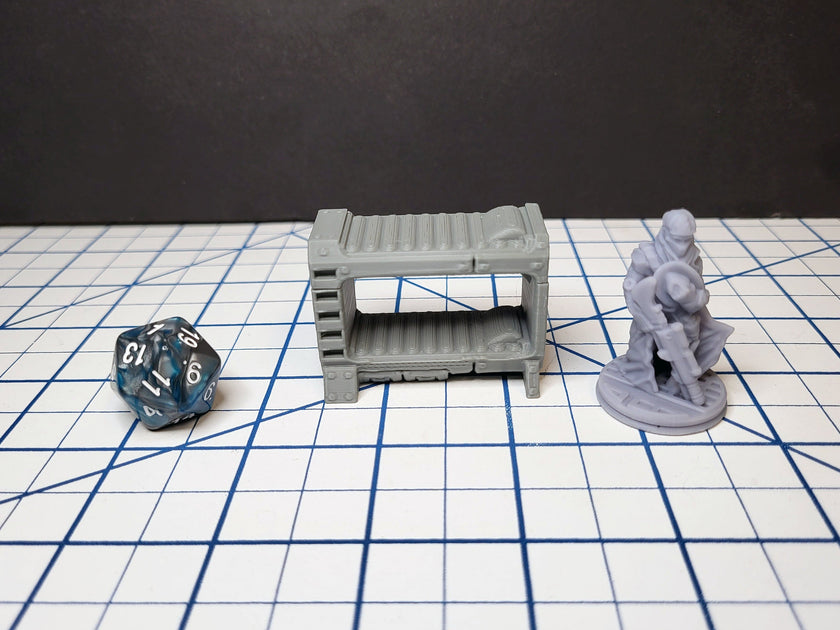 Sci-fi Scenery - Beds, tables, lockers - EC3D Design, Infinity, Legion, Scifi, Cyberpunk, Starfinder, ttrpg terrain, traveller, furniture