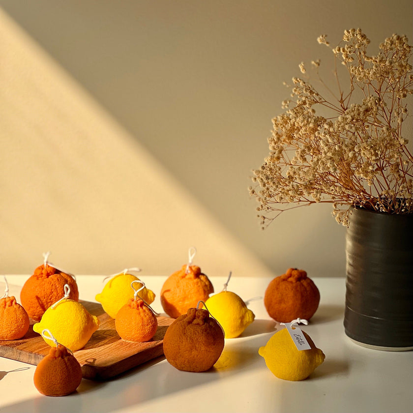 Lemon Shaped Soy Wax Candle: Vegan Minimalist Decor