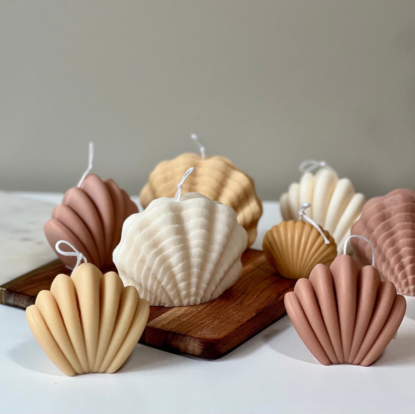 Scallop Shell Candle: Summer Home Decor, Vegan Soy Wax
