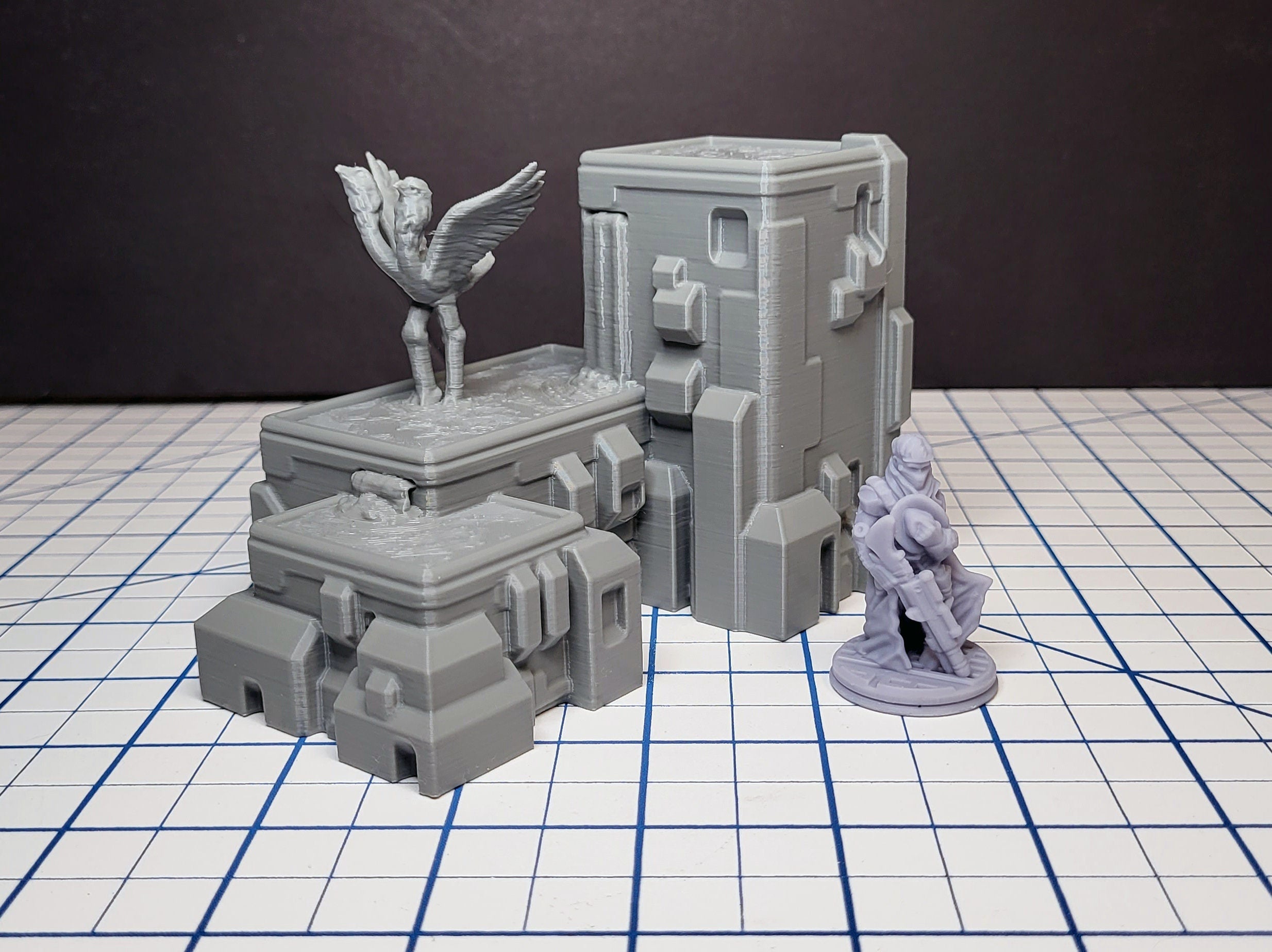 Sci-fi Scenery - Fountains and Statues - EC3D Design, Infinity, Legion, Scifi, Cyberpunk, Starfinder, courtyard, office, futuristic terrain