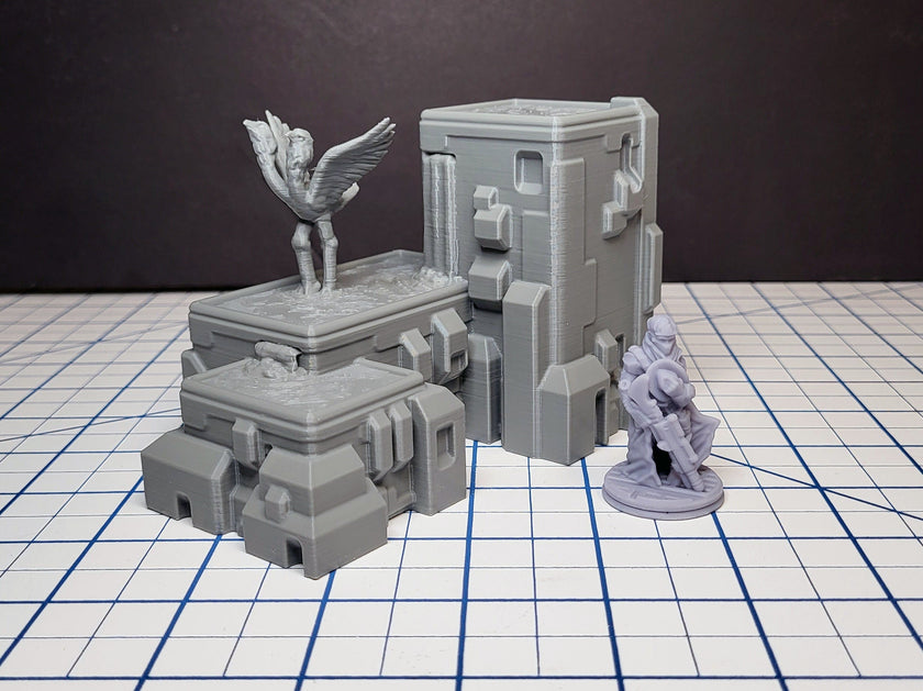 Sci-fi Scenery - Fountains and Statues - EC3D Design, Infinity, Legion, Scifi, Cyberpunk, Starfinder, courtyard, office, futuristic terrain