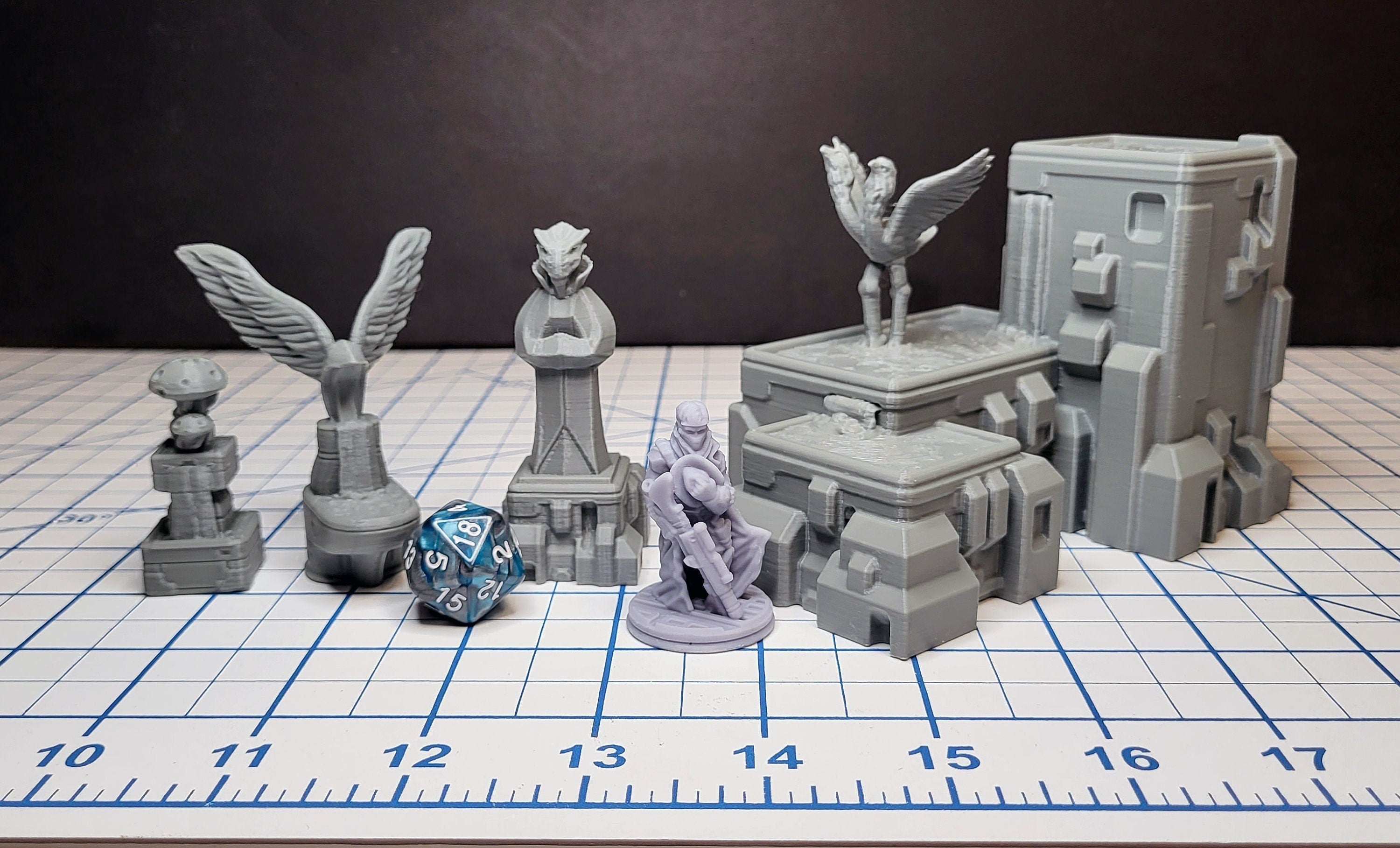 Sci-fi Scenery - Fountains and Statues - EC3D Design, Infinity, Legion, Scifi, Cyberpunk, Starfinder, courtyard, office, futuristic terrain
