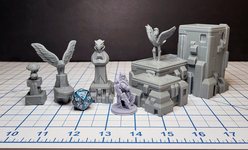 Sci-fi Scenery - Fountains and Statues - EC3D Design, Infinity, Legion, Scifi, Cyberpunk, Starfinder, courtyard, office, futuristic terrain