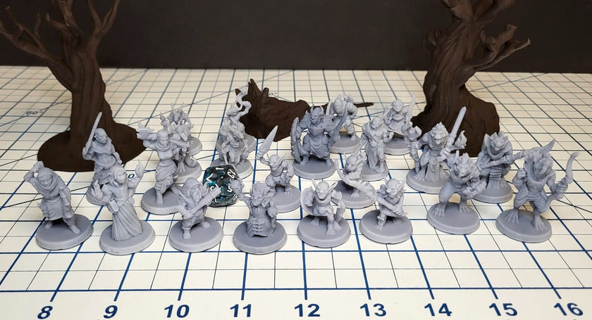 dnd essential Monster Mini Pack 2 - 22 Miniatures! - EC3D, Pathfinder 2E, Kobold, Orc, Gnoll, Bandit, Goblin | 32mm | TTRPG | Wargaming