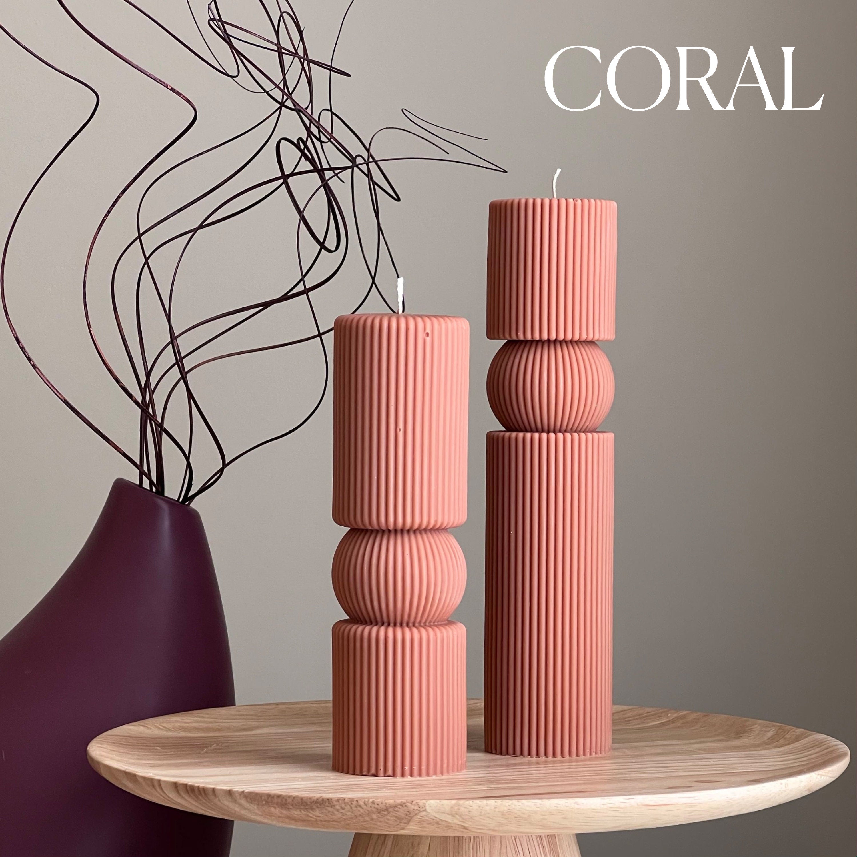 Roman Ribbed Soy Wax Candle Set | Tall Pillar, Home Decor
