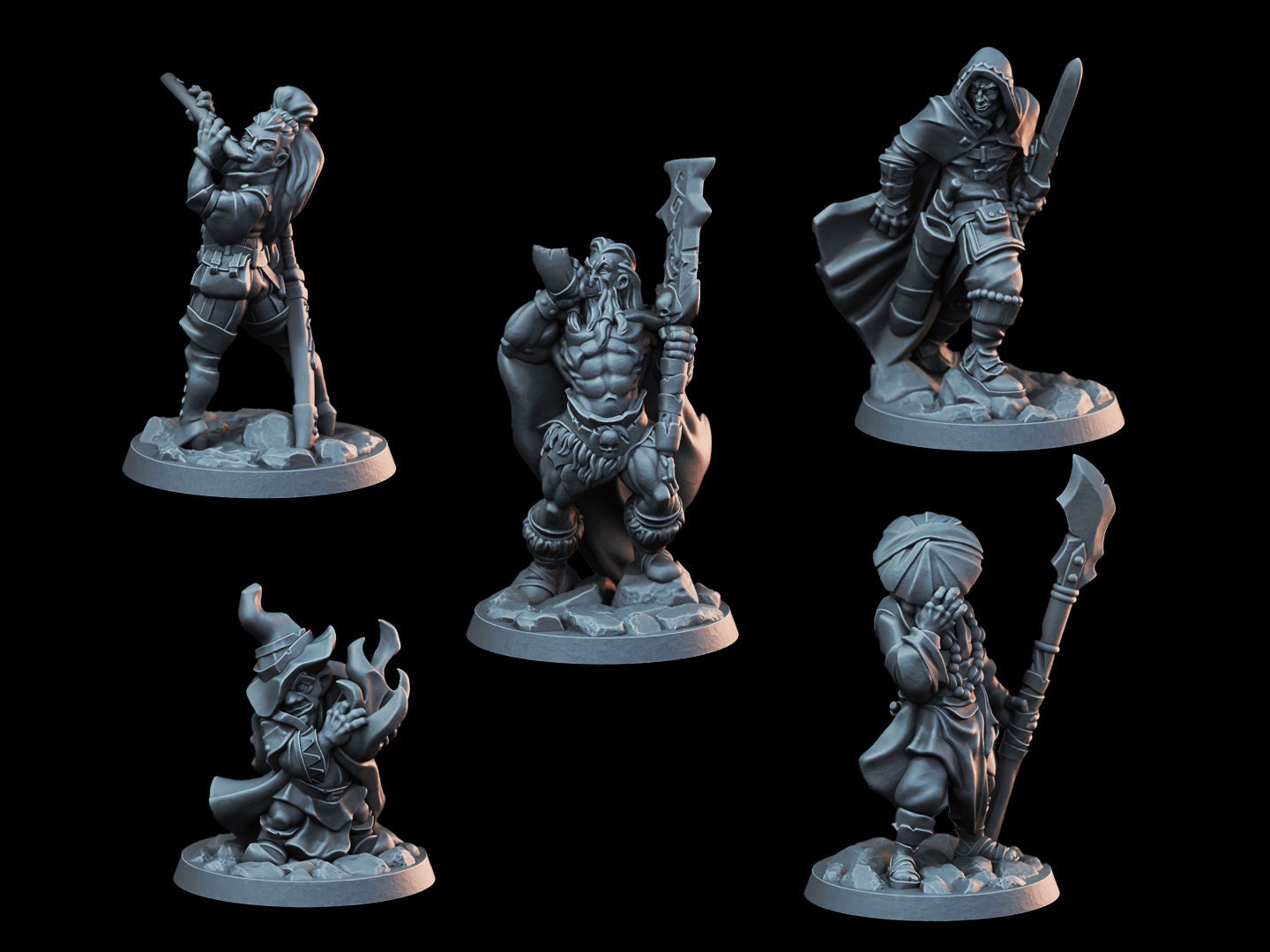 DnD Miniature Party Set 5 - 28mm Adventuring Group - Paladin | Monk | Sorcerer | Bard | Barbarian | Pathfinder