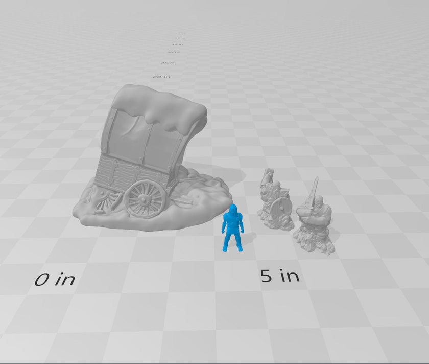 Snowy Broken Wagon and Frozen Adventurers - DND Terrain - EC3D - Snow, Arctic, Cold, cover, terrain, scatter scenery, Pathfinder 2E, Fantasy