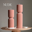 Set of 2 Ribbed Hourglass Pillar Candle Set: Sculptural Soy Wax Candles