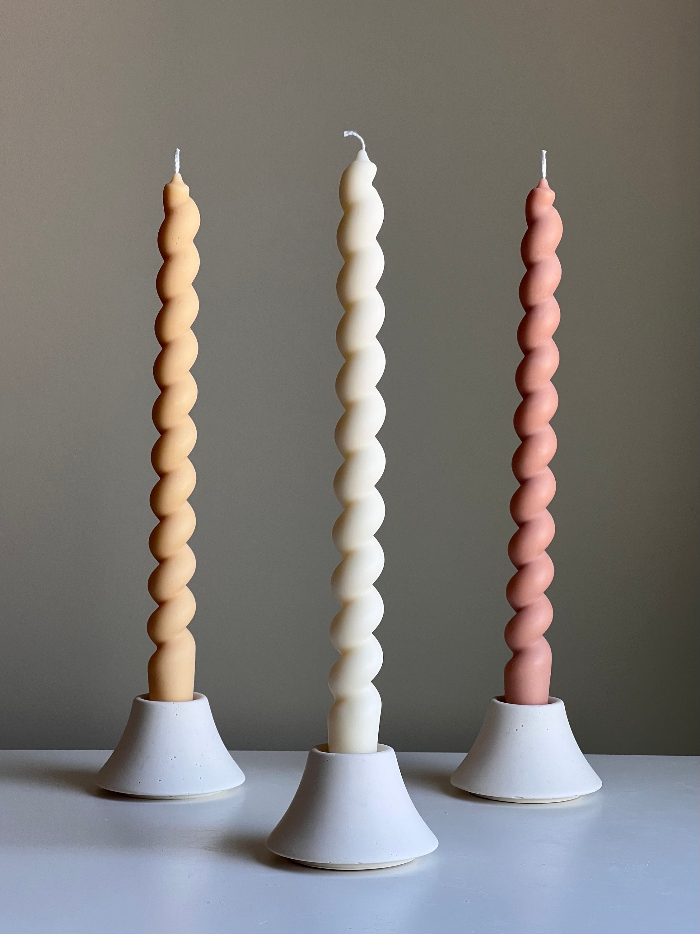 Tall Twisted Soy Wax Taper Candle: Handmade Pastel Decor