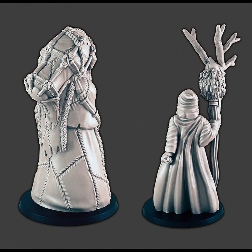 Klaus the Druid and Krampus - DND miniatures - EC3D Wintertide, Human | Druid | Wendigo | Christmas | 32mm | Snow | Arctic | Winter