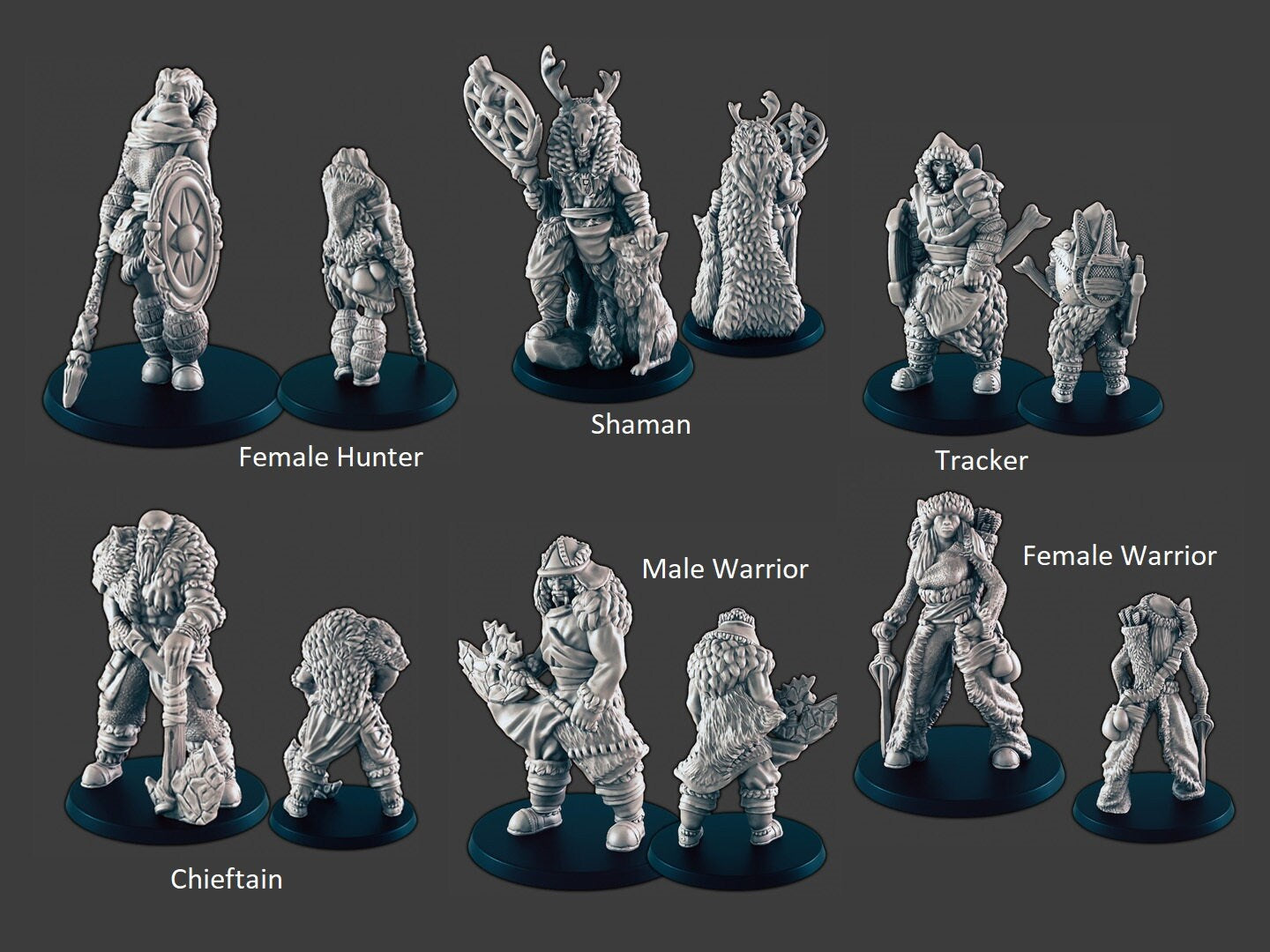 Ice / Arctic Tribe DND mini set - EC3D Wintertide, Winter Miniature | Villager | Fighter | Druid | Snow | Arctic | Pathfinder | Hunter