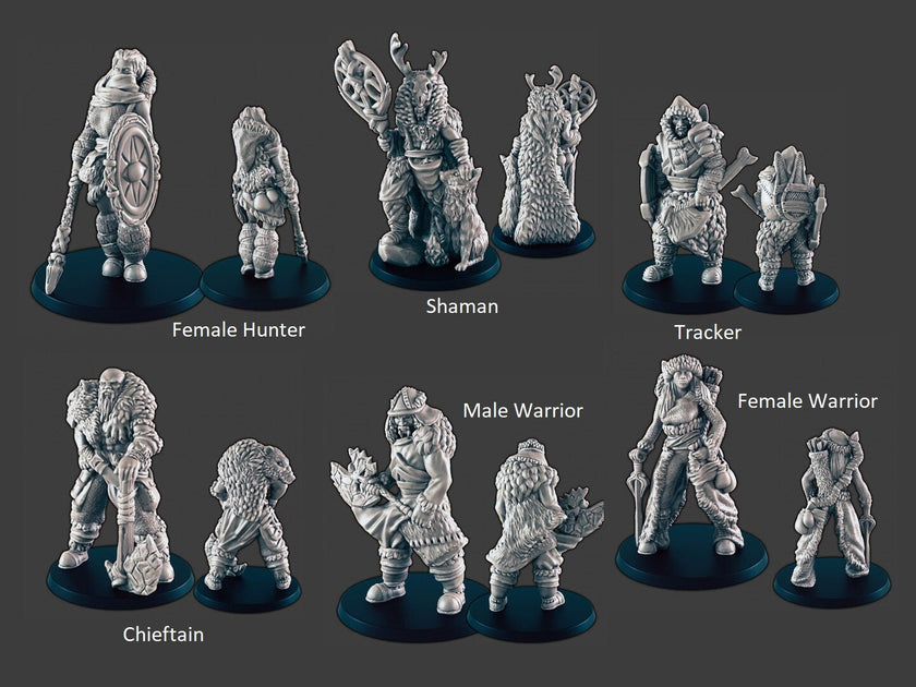 Ice / Arctic Tribe DND mini set - EC3D Wintertide, Winter Miniature | Villager | Fighter | Druid | Snow | Arctic | Pathfinder | Hunter