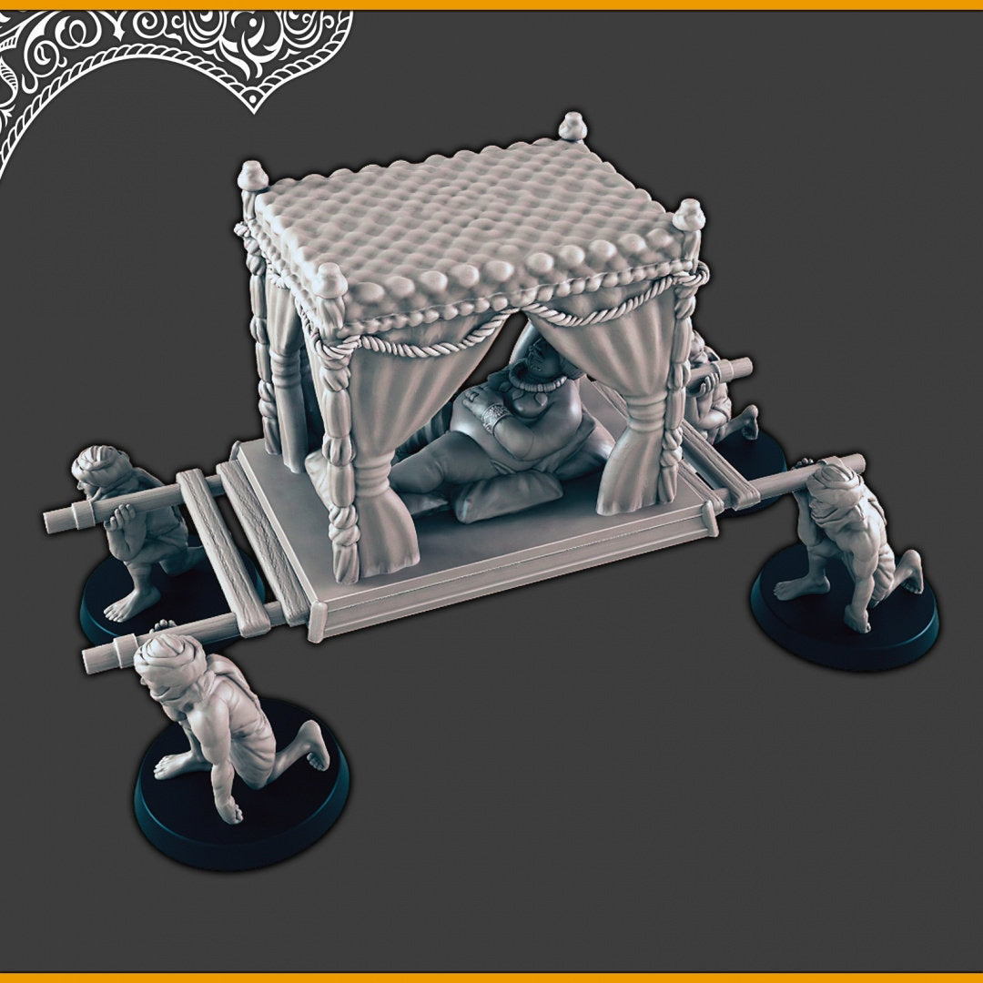 Desert Noble Lounging - DND mini, EC3D Scorching Sands, Desert Miniatures | Villager | Merchant | Shopkeeper | Sultan | Palanquin | Eastern
