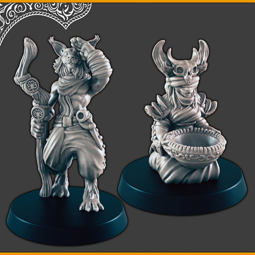 Desert Catfolk - Seer and Guide - DND mini, EC3D Scorching Sands, Desert Miniatures | Tabaxi | Male| Female | Villager | Commoner | NPC