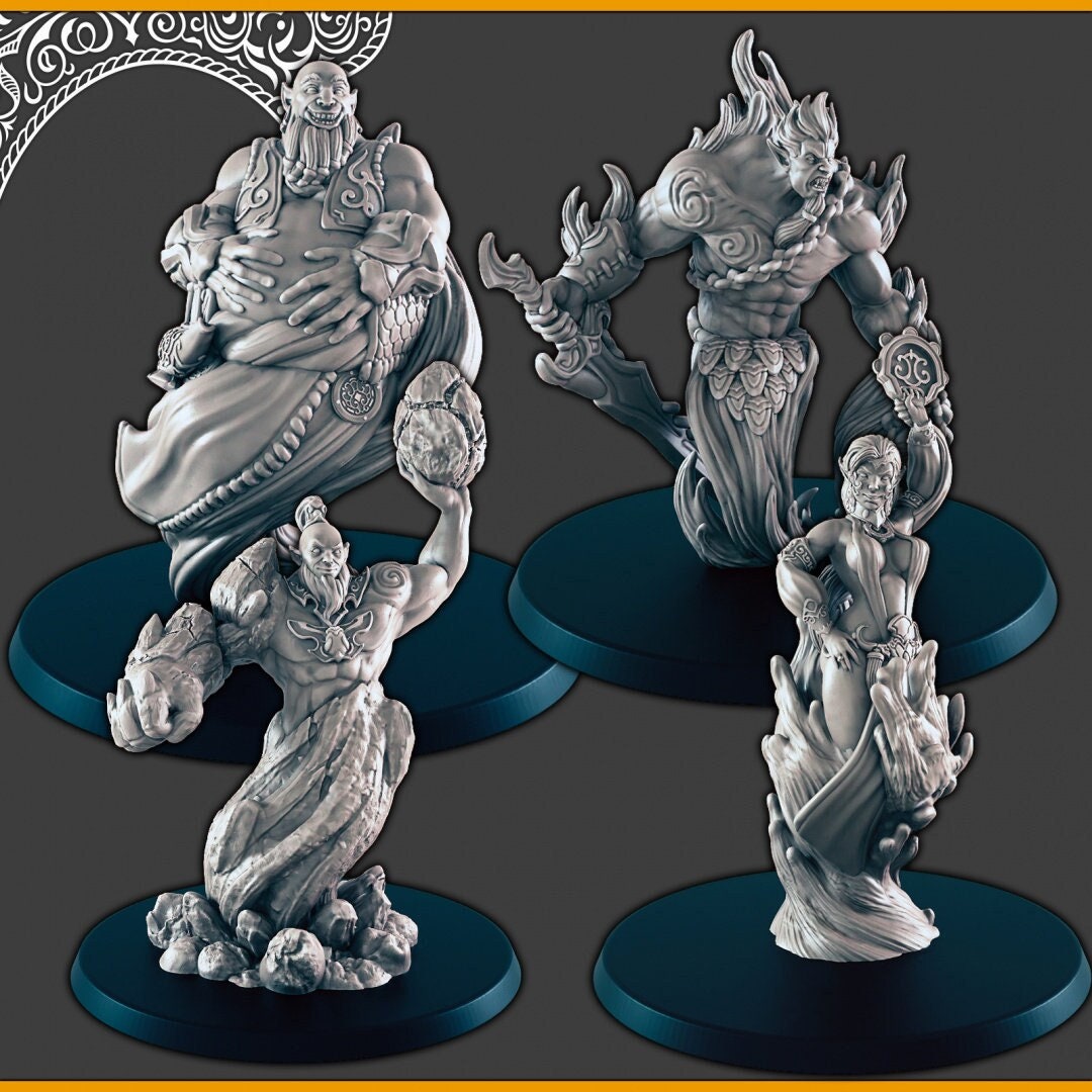 Elemental Djinn - DND mini, EC3D Scorching Sands, Desert Miniatures | Fire | Earth | Water | Air | Genie | Sand | Eastern | Djinni