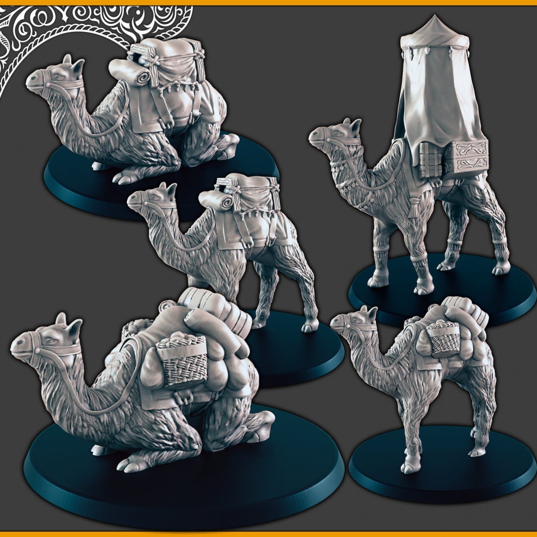 Camels - DND mini, EC3D Scorching Sands, Desert Miniatures | Animal | Pack | Oasis | Eastern | Arabian | Sand | Large | Caravan