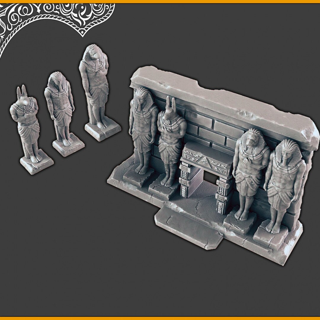 Egyptian Temple Facade / statues - DND and Wargaming Terrain, EC3D - Desert Miniatures | Temple | Sand | Dunes, Scatter Scenery, Pathfinder