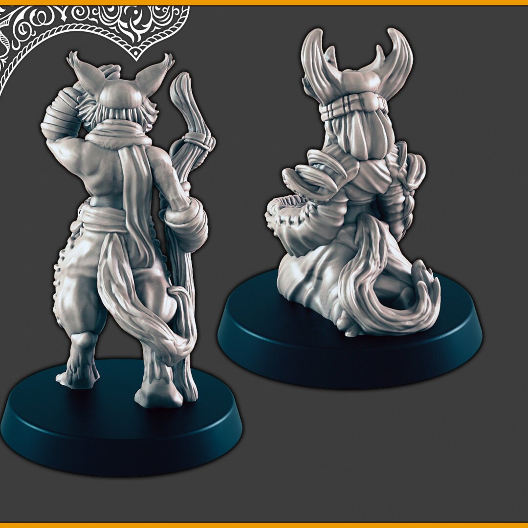 Desert Catfolk - Seer and Guide - DND mini, EC3D Scorching Sands, Desert Miniatures | Tabaxi | Male| Female | Villager | Commoner | NPC