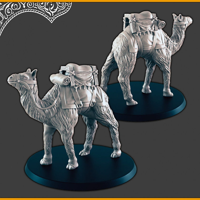 Camels - DND mini, EC3D Scorching Sands, Desert Miniatures | Animal | Pack | Oasis | Eastern | Arabian | Sand | Large | Caravan