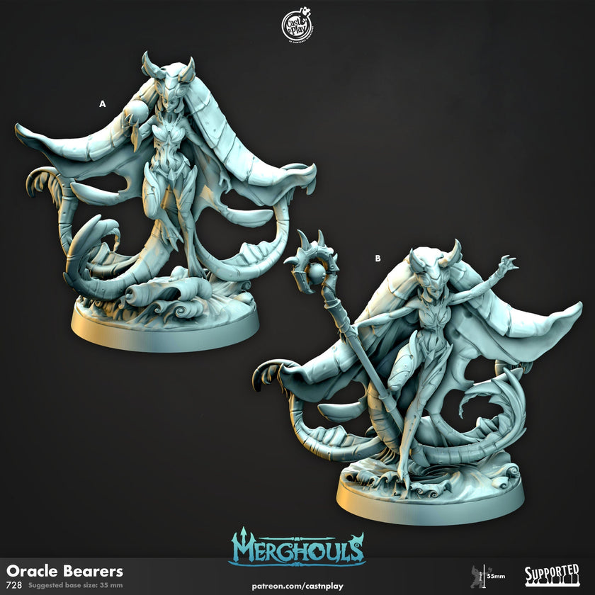 Oracle Bearers - dnd and wargaming miniature - Merfolk, Mermaid, Triton, Pathfinder, Aquatic, Sorcerer, Cleric, Wizard, Underwater, Deep Sea