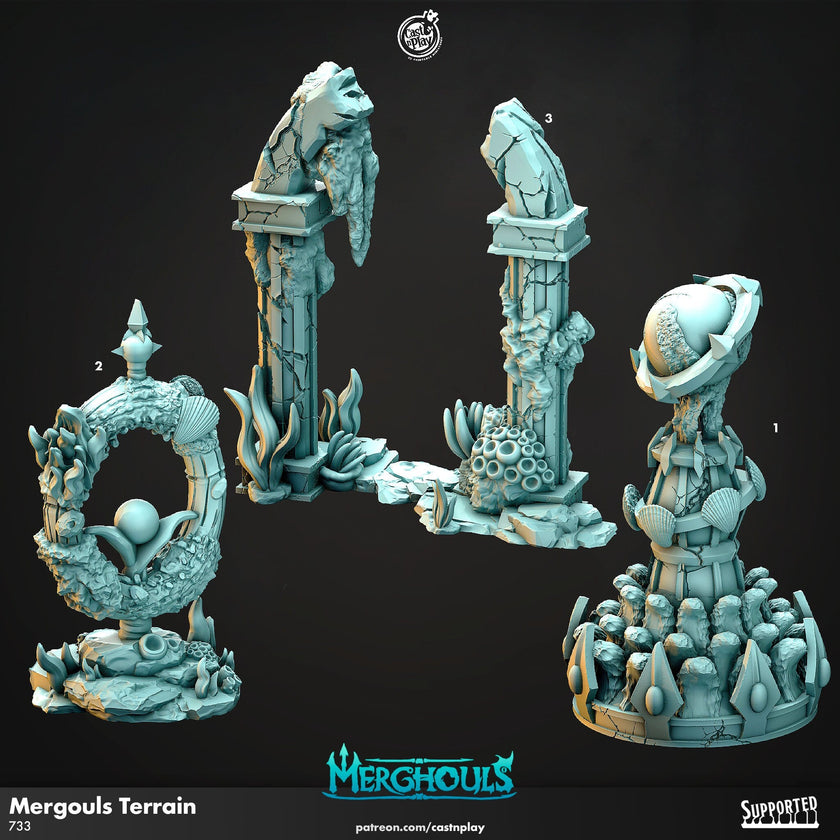 Merghouls Terrain - dnd and wargaming miniature - Underwater Scatter Terrain, Deep Sea, Ocean, Atlantis, Fantasy, Merfolk, Triton Pathfinder