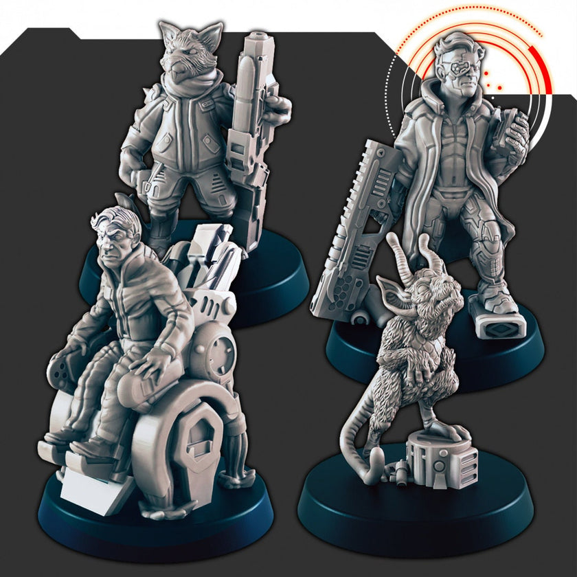 Sci-Fi Ship Members mini set - EC3D | Legion | Cyberpunk | Starfinder | Scifi | Hover Wheelchair | Futuristic | Cybernetic | Rat | Alien