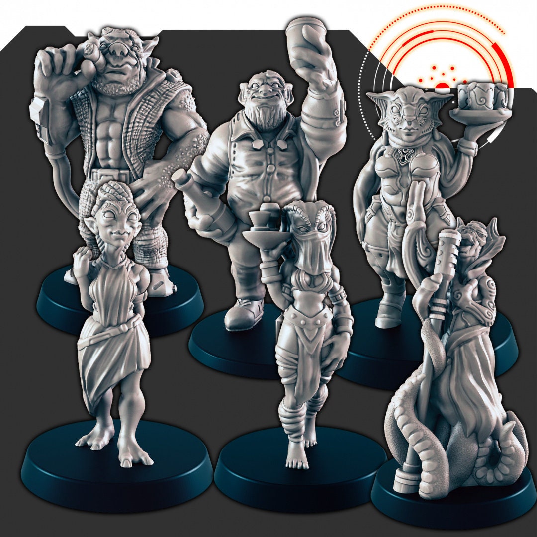 Sci-Fi Cantina Crew mini set - EC3D | Legion | Cyberpunk | Starfinder | Scifi | Futuristic | Cybernetic | Alien | Male | Female