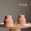 Geometric Ribbed Soy Pillar Candle: Minimalist Home Decor