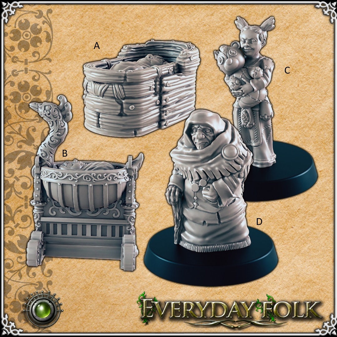 Young to Old mini set - Family - EC3D, DnD | Townsfolk | Everyday Folk | Baby | 28mm 32mm | Pathfinder | Fantasy | Villager