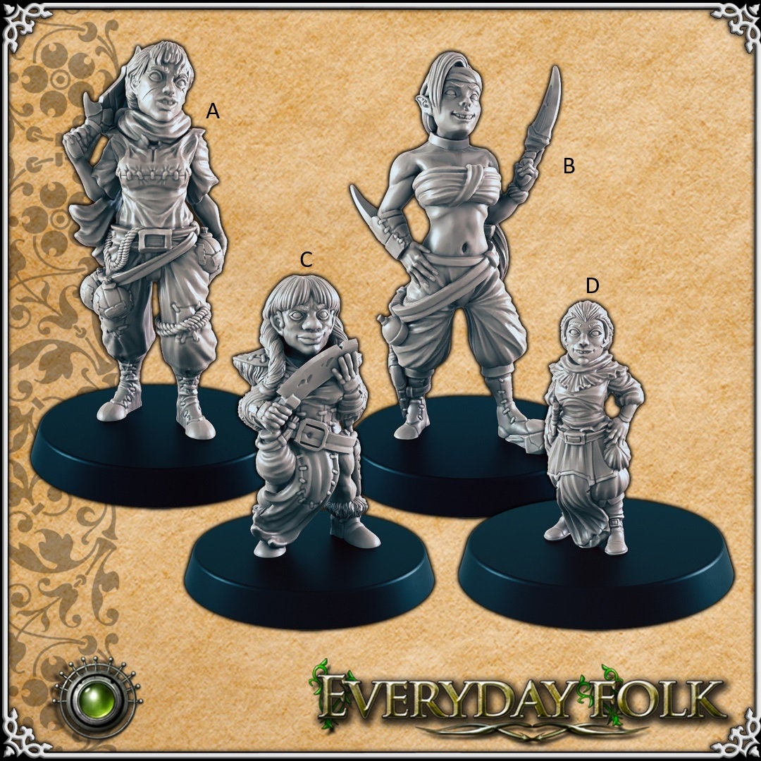 Kiss of Death Assassins mini set for DnD - EC3D | Elf | Dwarf | Human | Halfling | Female | 28mm 32mm | Pathfinder | Fantasy