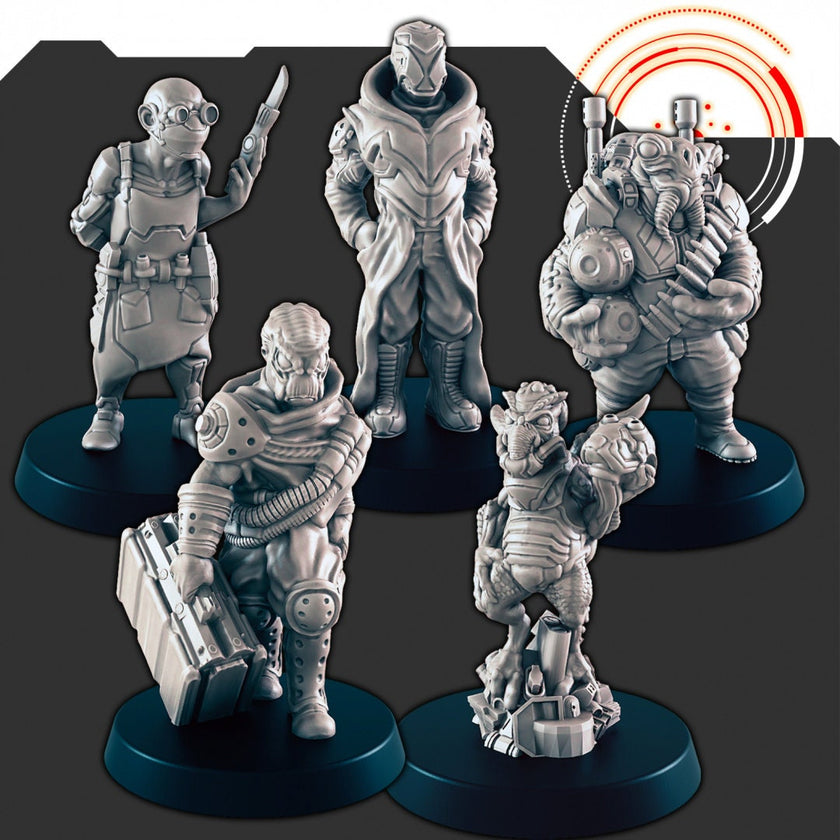 Sci-Fi Market Folk mini set - EC3D | Legion | Cyberpunk | Starfinder | Scifi | Futuristic | Cybernetic | Alien | Human | Male | Female
