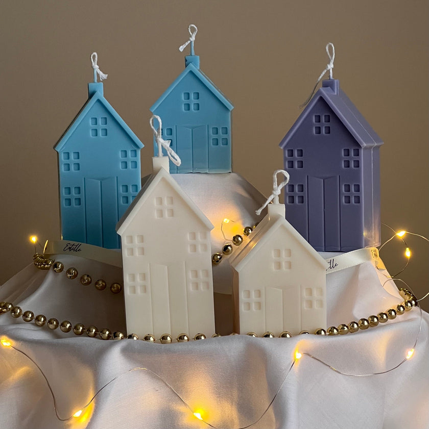 Handmade Christmas House Soy Candle: Holiday Home Decor